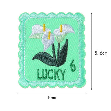white calla lily lucky floral postage stamp embroidered stick-on patch