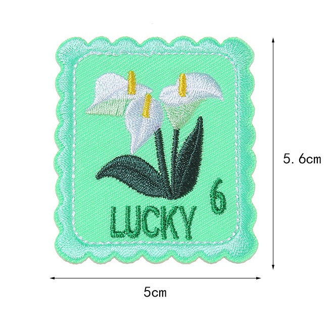 white calla lily lucky floral postage stamp embroidered stick-on patch