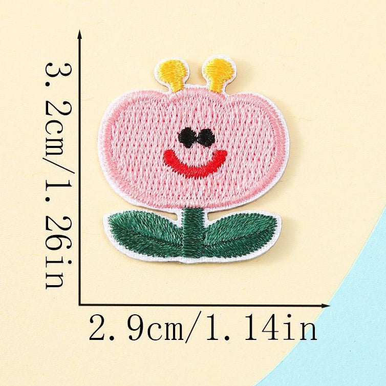 grinning pink tulip pastel botanical embroidered stick-on patch