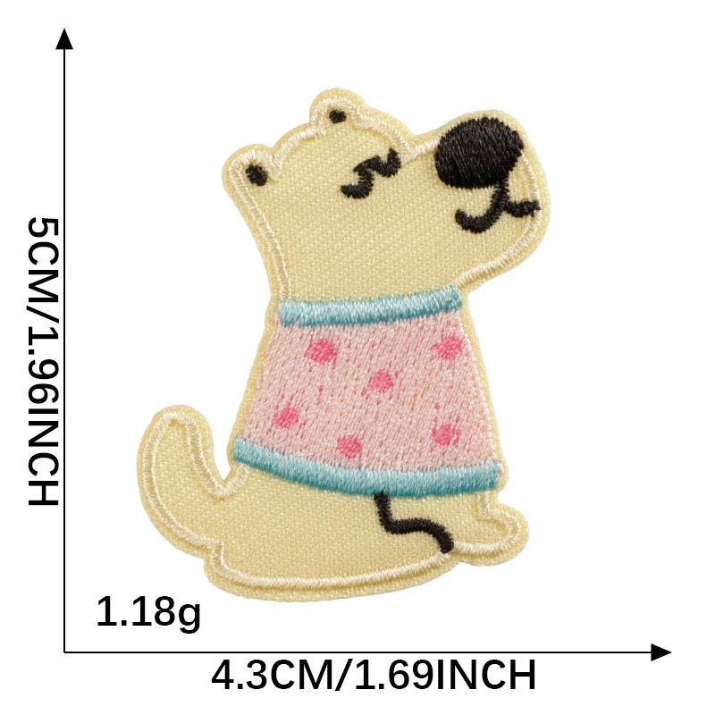 cream pup in pink polka dot sweater birthday party embroidered stick-on patch