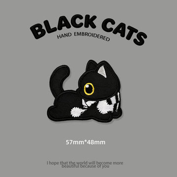 Scarf-Wearing Black Cat Patches (Stick-On) - CheerCove