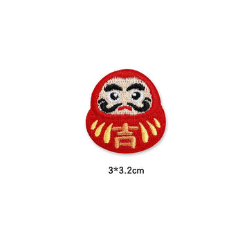 red daruma doll embroidered stick-on patch