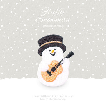 black top hat guitar snowman fluffy winter embroidered stick-on patch