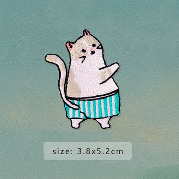dancing cat in striped shorts embroidered stick-on patch