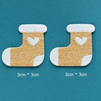 camel brown heart stocking embroidered stick-on patches — pair of warm camel brown stockings with white cuff white heart and white toe 30x30mm