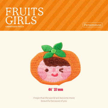 winking persimmon girl kawaii embroidered stick-on patch