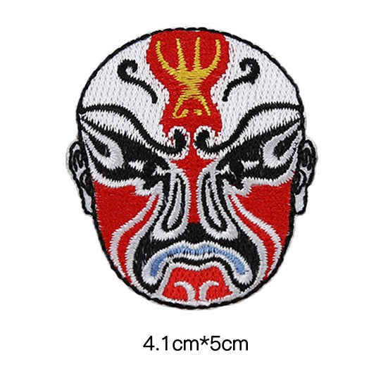 crimson justice Peking Opera face mask embroidered stick-on patch
