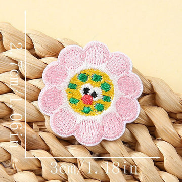 smiling pink daisy abstract groovy embroidered stick-on patch