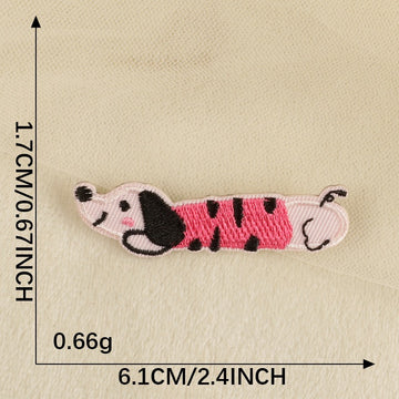 pink tiger stripe dachshund lying down embroidered stick-on patch