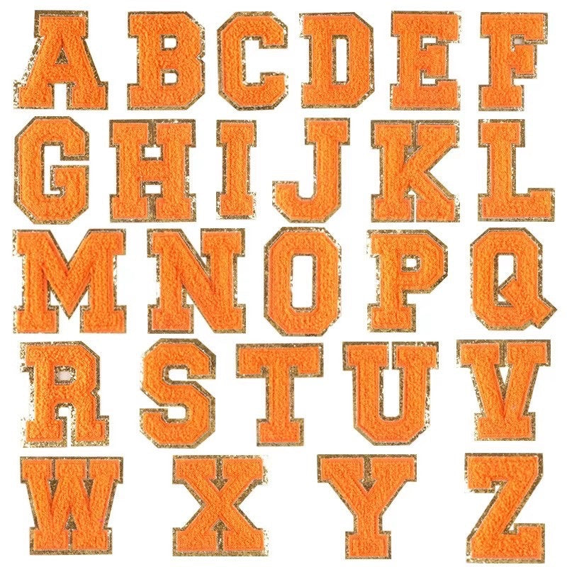 6-Color Suede Gold Trim Alphabet Patches (Iron-On)
