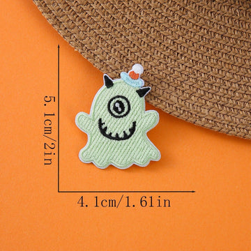 one-eyed green monster halloween embroidered stick-on patch