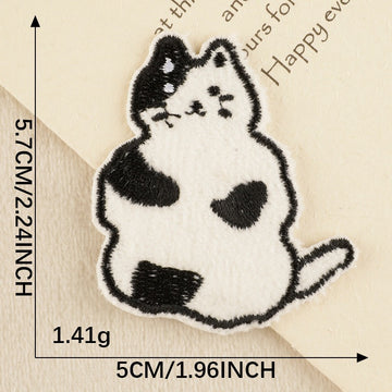 plump spotted kawaii black and white cat embroidered stick-on patch