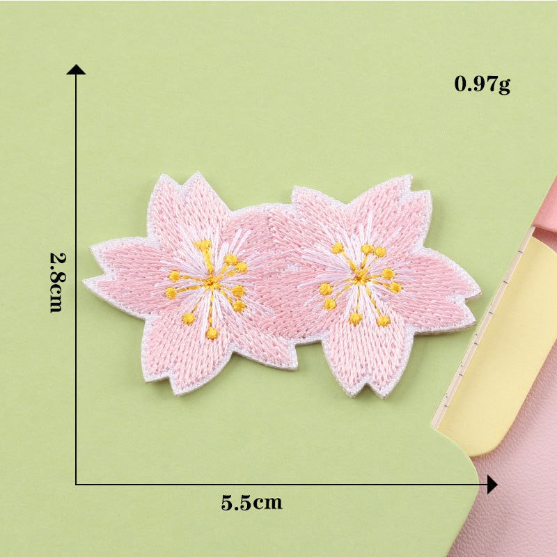 linked pink sakura blooms elegant floral embroidered stick-on patch