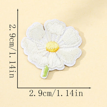 pure white cosmos flower embroidered stick-on patch