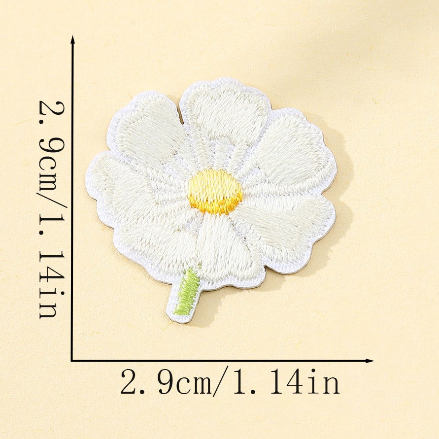 pure white cosmos flower embroidered stick-on patch