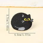 round ball chubby black cat embroidered stick-on patch — maximum loaf form