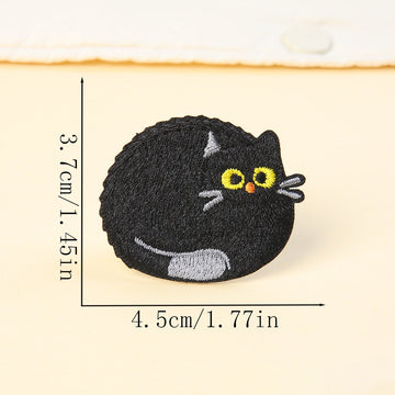 round ball chubby black cat embroidered stick-on patch — maximum loaf form
