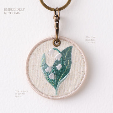 lily of the valley botanical double-sided embroidered keychain charm