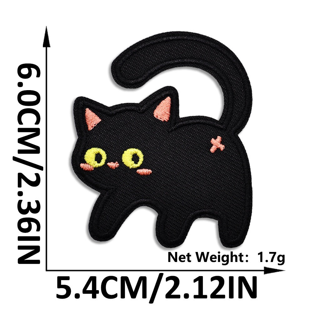 curious explorer with pink toe-beans void cat whimsical embroidered stick-on patch