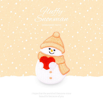orange beanie red heart snowman fluffy winter embroidered stick-on patch