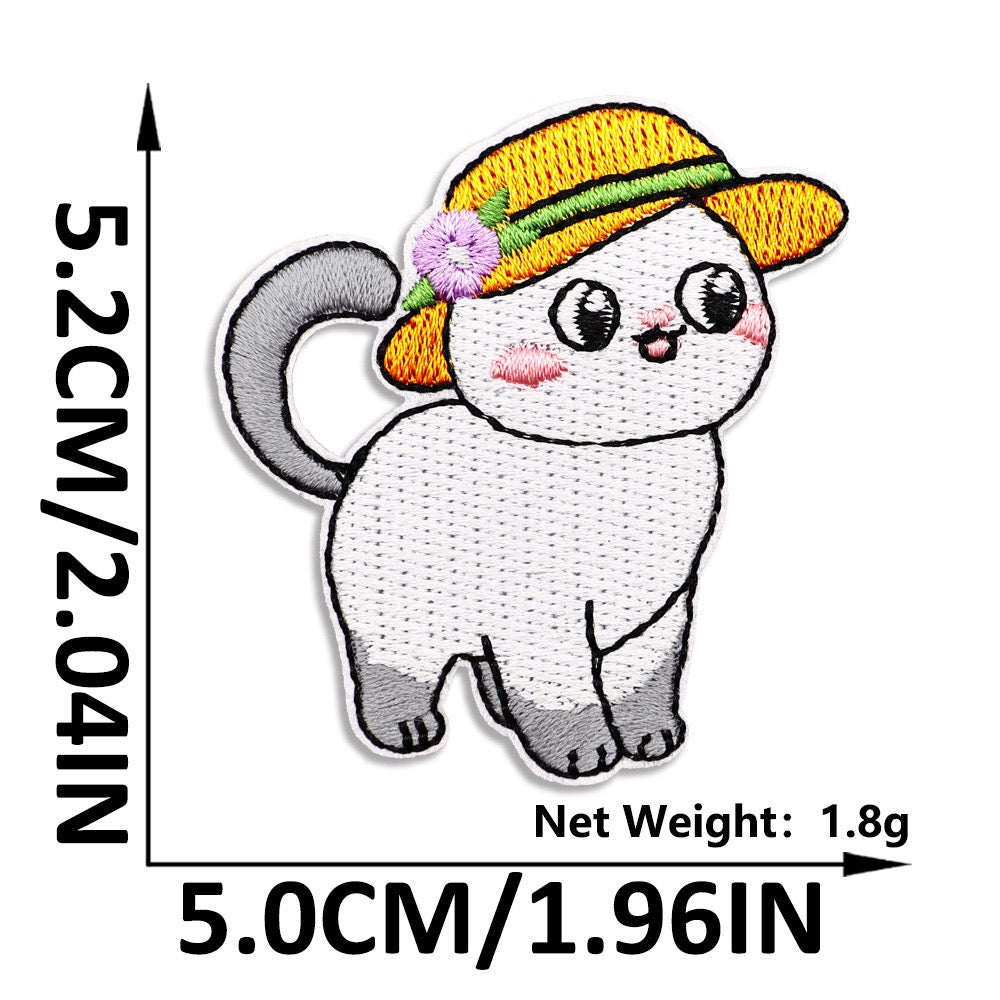 siamese cat in yellow straw hat embroidered stick-on patch