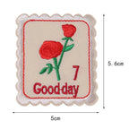 red carnation good day floral postage stamp embroidered stick-on patch