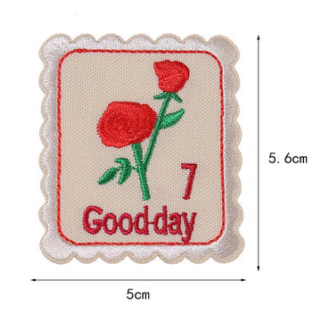 red carnation good day floral postage stamp embroidered stick-on patch