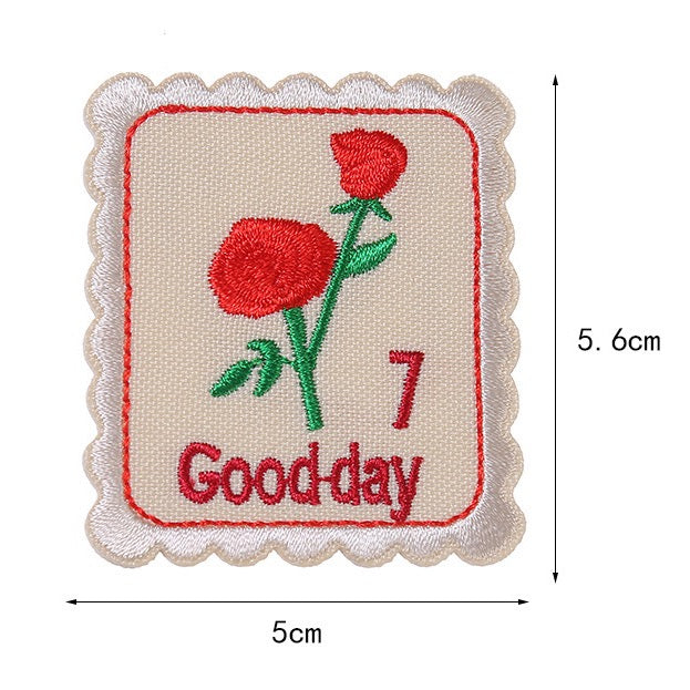 red carnation good day floral postage stamp embroidered stick-on patch