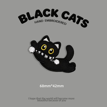 Scarf-Wearing Black Cat Patches (Stick-On) - CheerCove