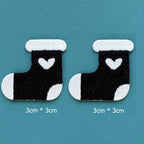 black heart stocking embroidered stick-on patches — pair of black stockings with white cuff white heart motif and white toe 30x30mm