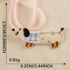 beige plaid dachshund with spotted coat embroidered stick-on patch