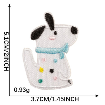 white pup with colorful dots and blue scarf birthday party embroidered stick-on patch