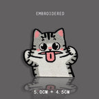 tabby cat making a silly face embroidered stick-on patch