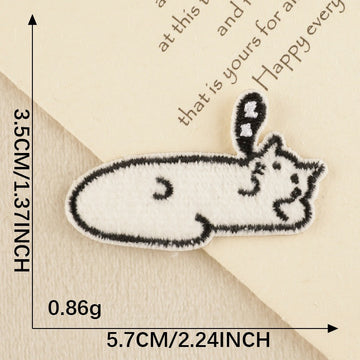 sleeping cat sploot kawaii black and white embroidered stick-on patch
