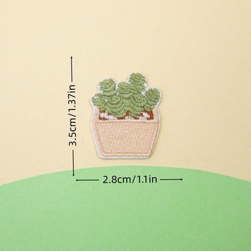 beige pot clustered succulent embroidered stick-on patch — multiple small rosettes