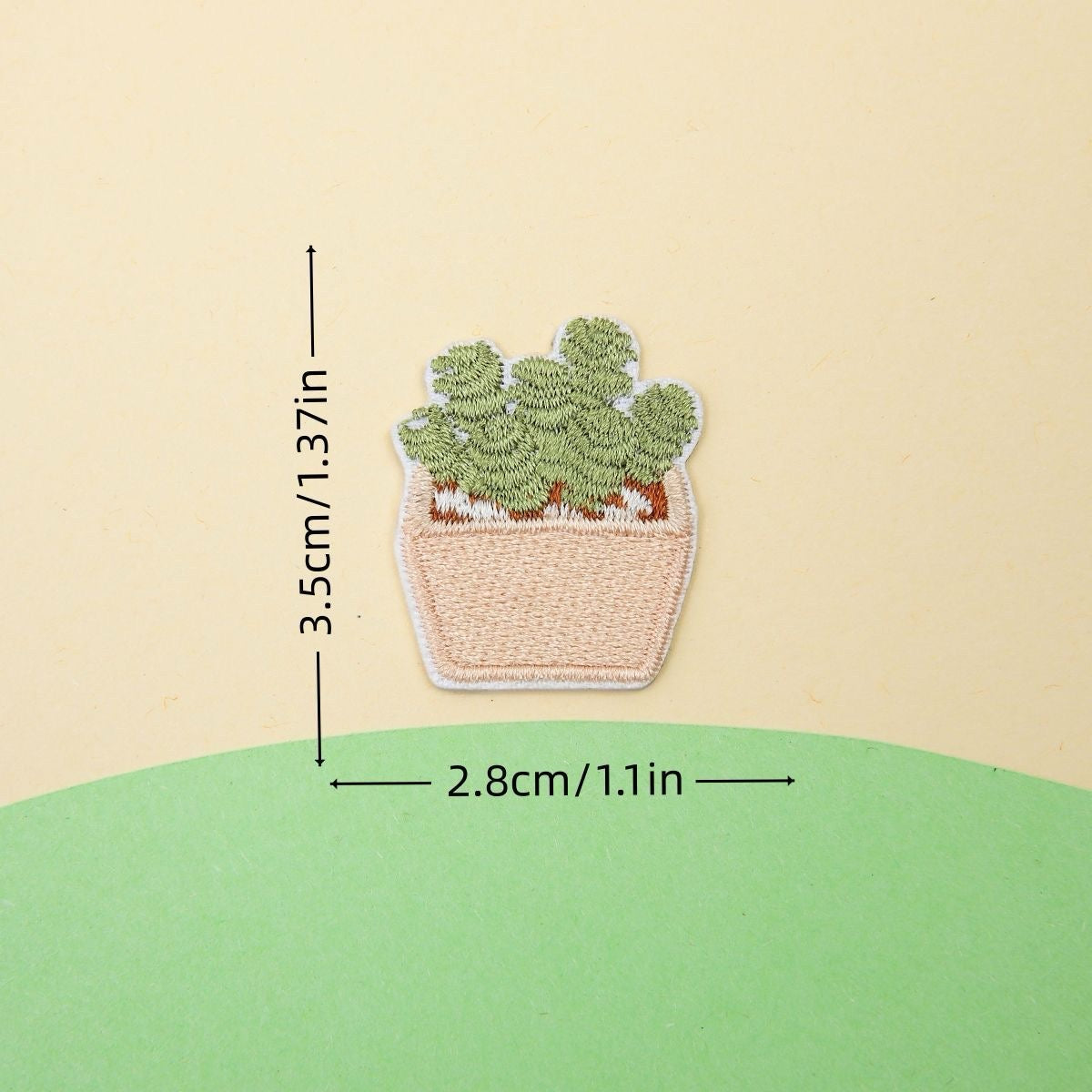 beige pot clustered succulent embroidered stick-on patch — multiple small rosettes