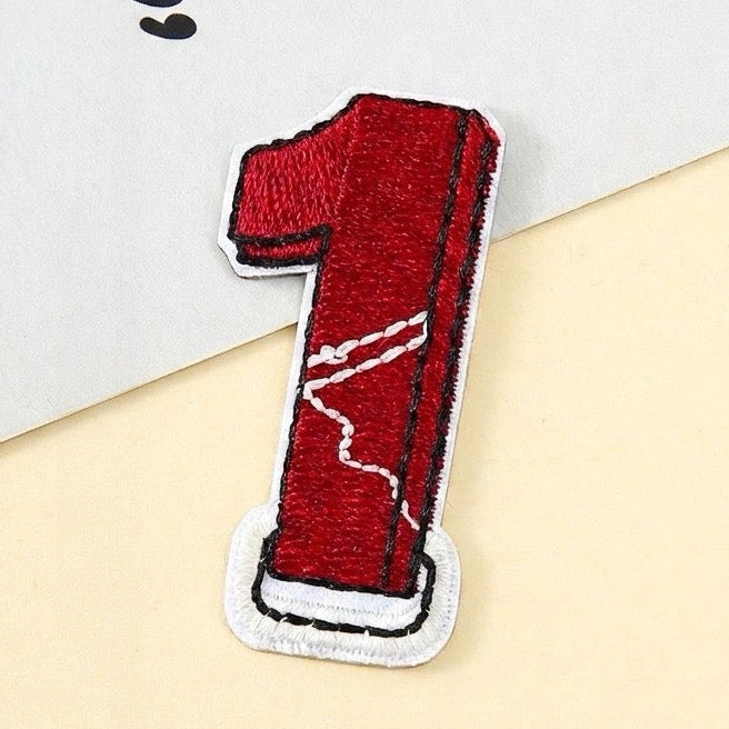 outdoor abstract number 1 embroidered patch close-up detail