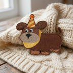 brown puppy with striped birthday hat cute dog and cat party embroidered patch poster