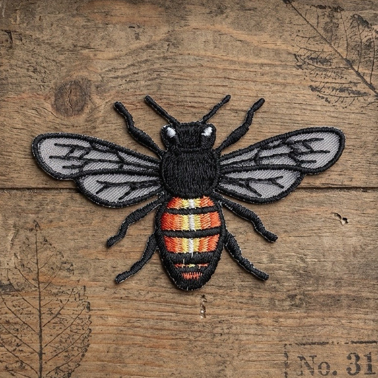 midnight orange hornet vintage insect specimen embroidered stick-on patch poster