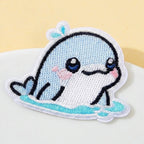 surfing dolphin kawaii embroidered patch close-up detail