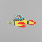 astronaut and space embroidered stick-on patches in eight designs — boy girl astronaut rockets waving and spacewalking astronauts