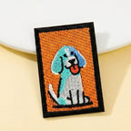 mottled blue ear puppy retro pop art colorful dog embroidered stick-on patch on orange