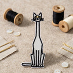 elongated sitting minimalist white cat embroidered stick-on patch
