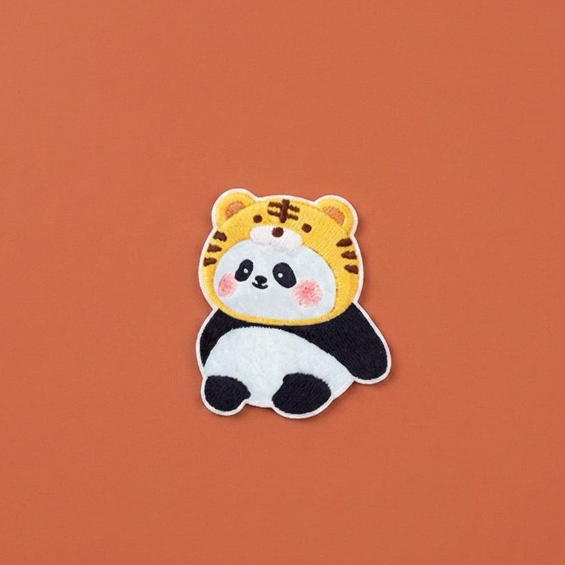 chubby panda in tiger costume embroidered stick-on patch
