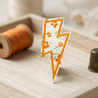 autumn orange vintage ditsy floral lightning bolt embroidered stick-on patch poster