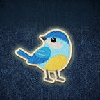yellow breast bluebird cute little bird embroidered stick-on patch poster