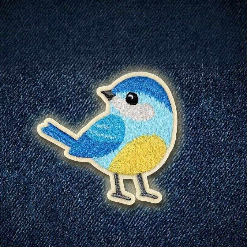yellow breast bluebird cute little bird embroidered stick-on patch poster