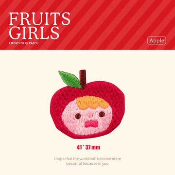 cozy red apple girl kawaii embroidered stick-on patch