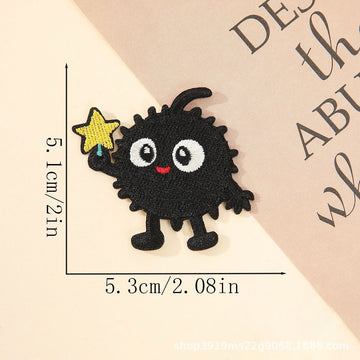 spiky dust bunny embroidered stick-on patch with yellow star