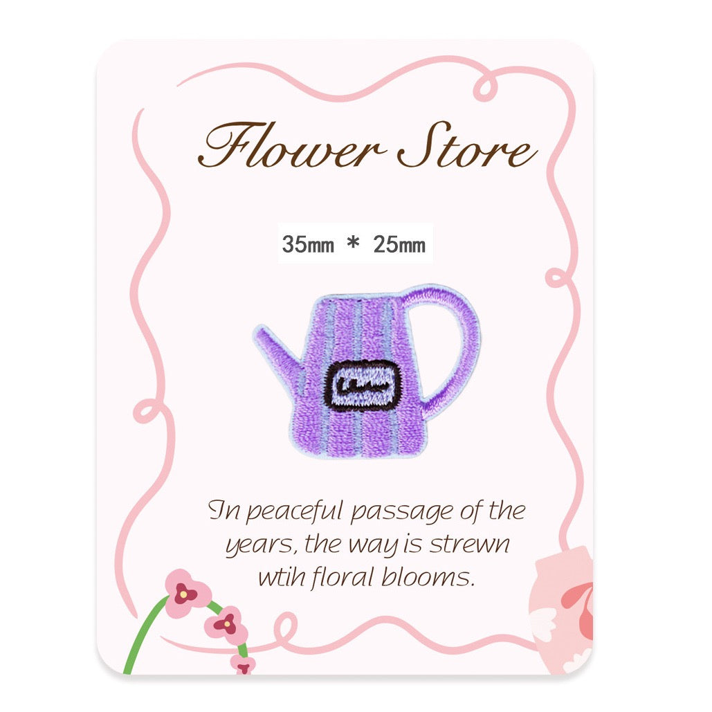 retro lavender watering can ceramic vase embroidered stick-on patch